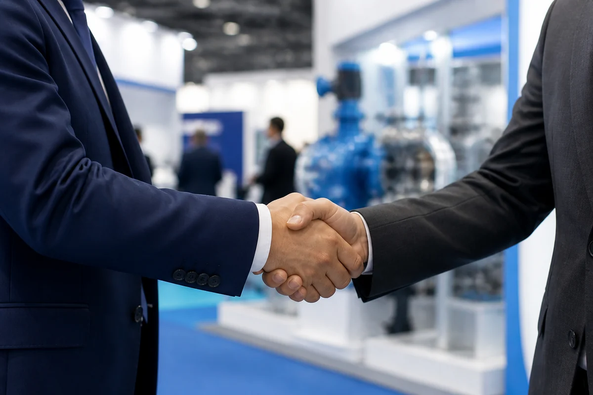 Buyer and supplier completing a business handshake